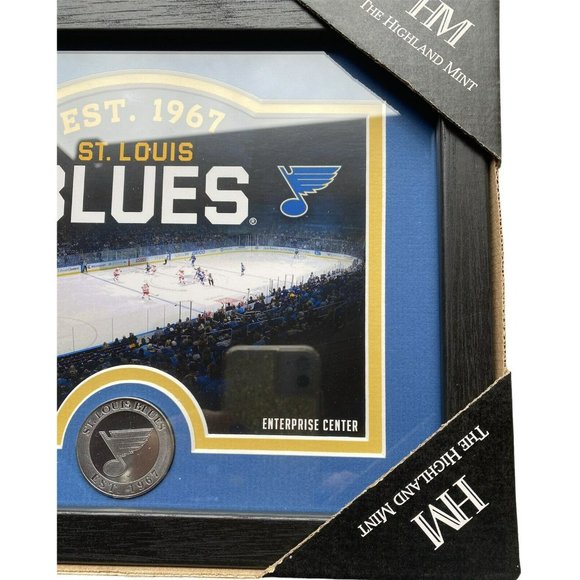 VTG ST LOUIS BLUES MINT COIN FRAMED STADIUM PHOTO & COIN by HIGHLAND MINT – NEW - Picture 2 of 5